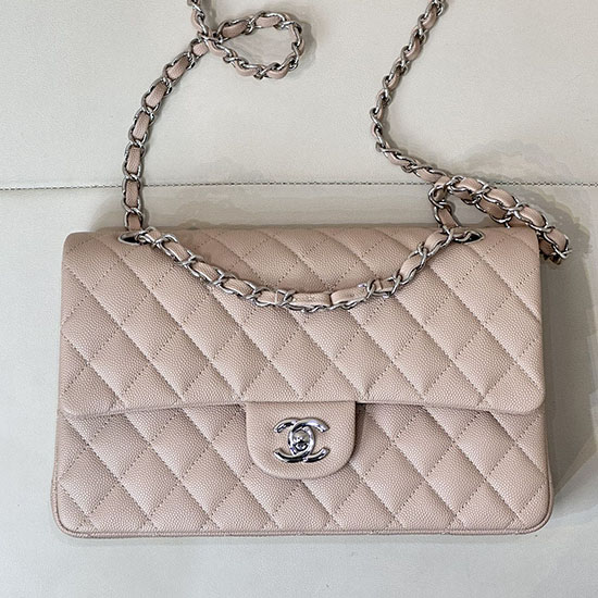 Medium Chanel Grained Calfskin Flap Bag A01112 Nude