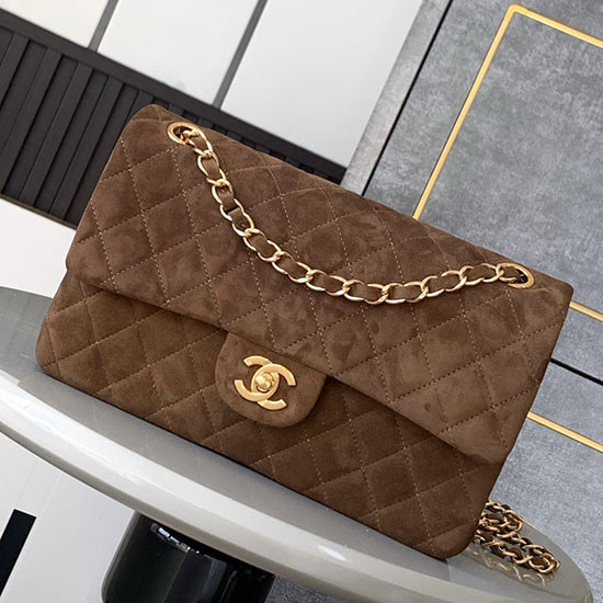 Medium Chanel Suede Flap Bag A01112 Brown