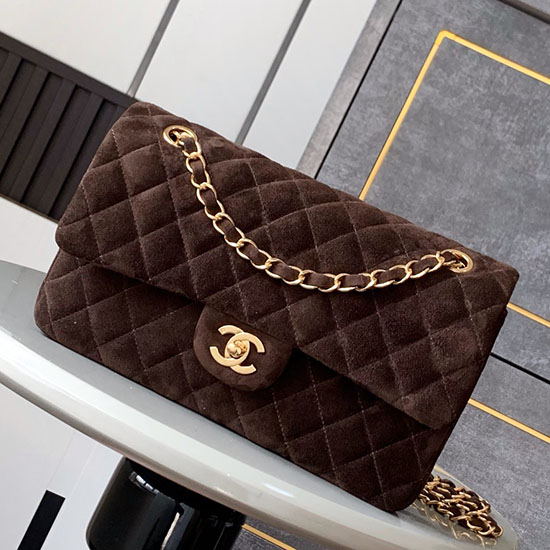 Medium Chanel Suede Flap Bag A01112 Coffee