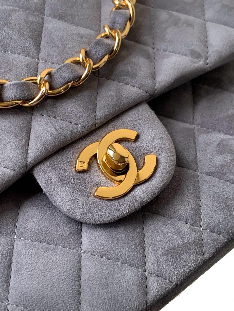 Medium Chanel Suede Flap Bag A01112 Grey