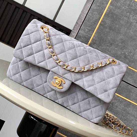 Medium Chanel Suede Flap Bag A01112 Grey