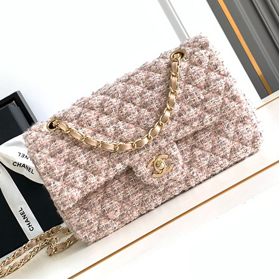 Medium Chanel Tweed Flap Bag A01112 Light Pink