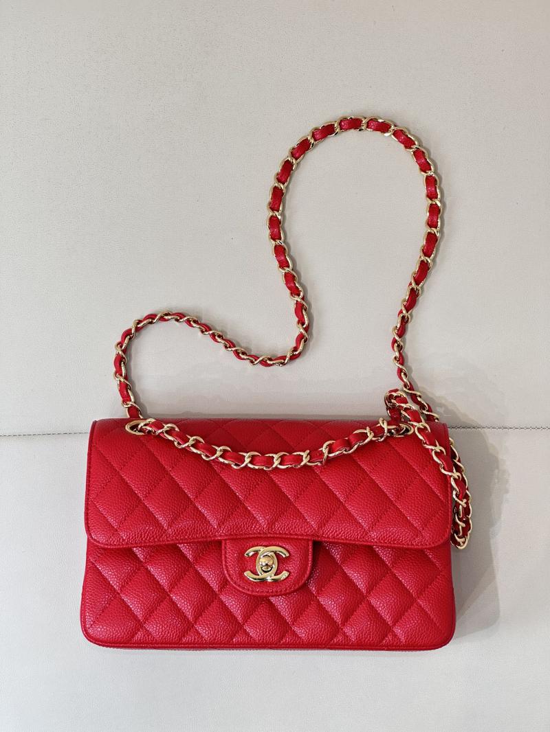 Small Chanel Caviar Flap Bag A01117 Red with Gold