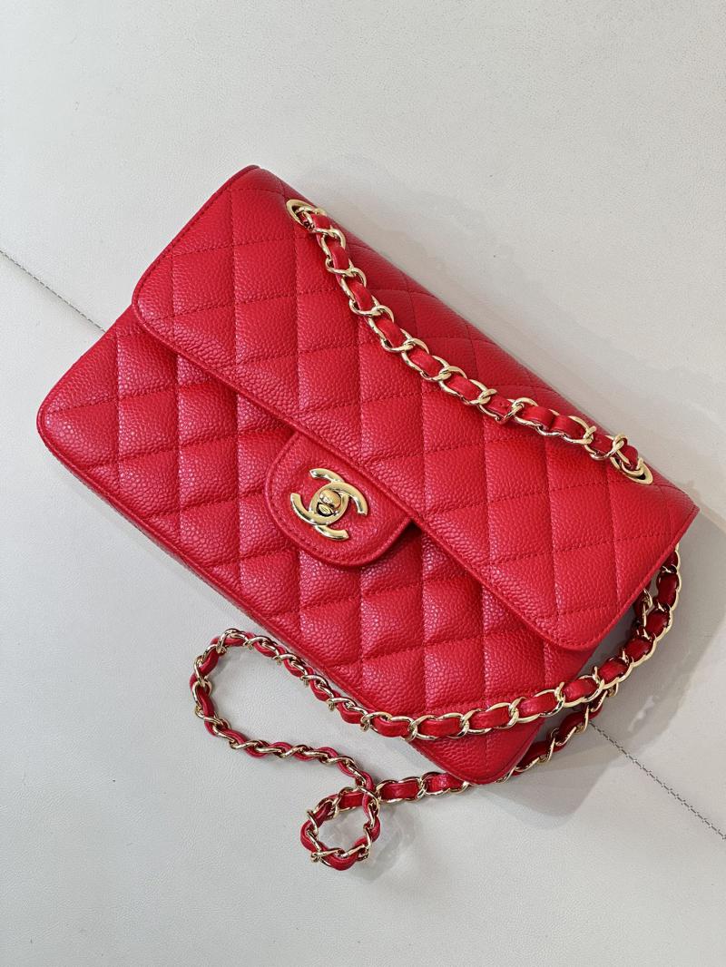 Small Chanel Caviar Flap Bag A01117 Red with Gold