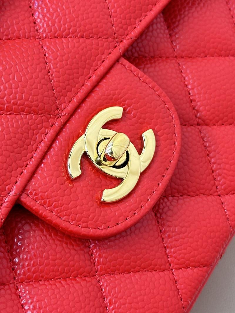 Small Chanel Caviar Flap Bag A01117 Red with Gold