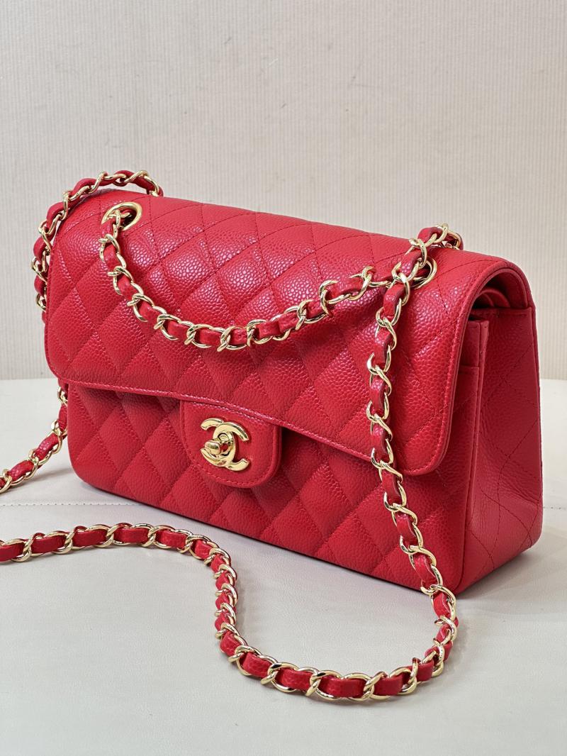 Small Chanel Caviar Flap Bag A01117 Red with Gold