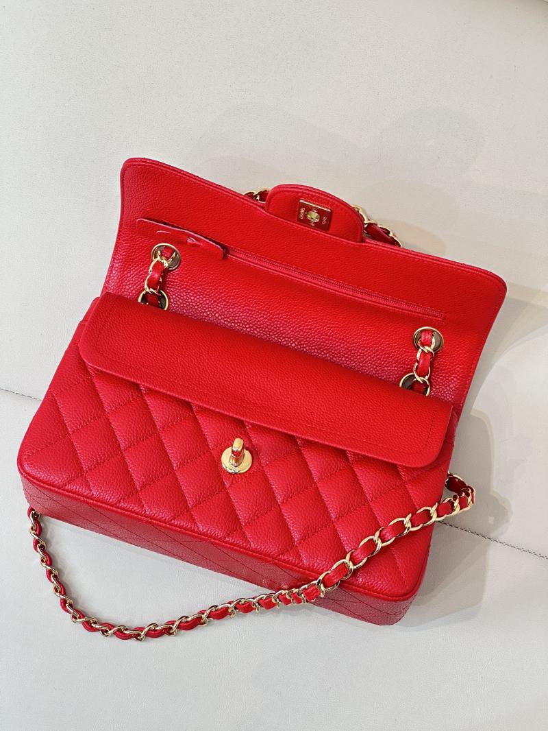 Small Chanel Caviar Flap Bag A01117 Red with Gold