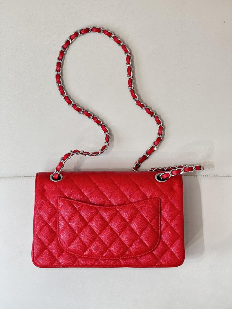 Small Chanel Caviar Flap Bag A01117 Red with Silver