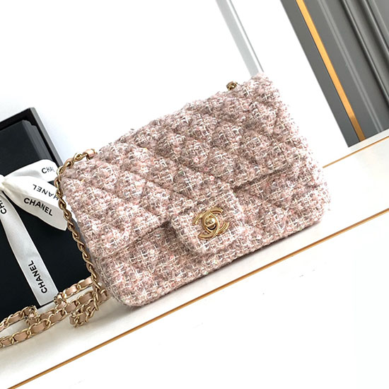 Small Chanel Tweed Flap Bag A01116 Light Pink