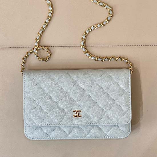 Chanel WOC Chain Wallet AP0250 Light Green with Gold