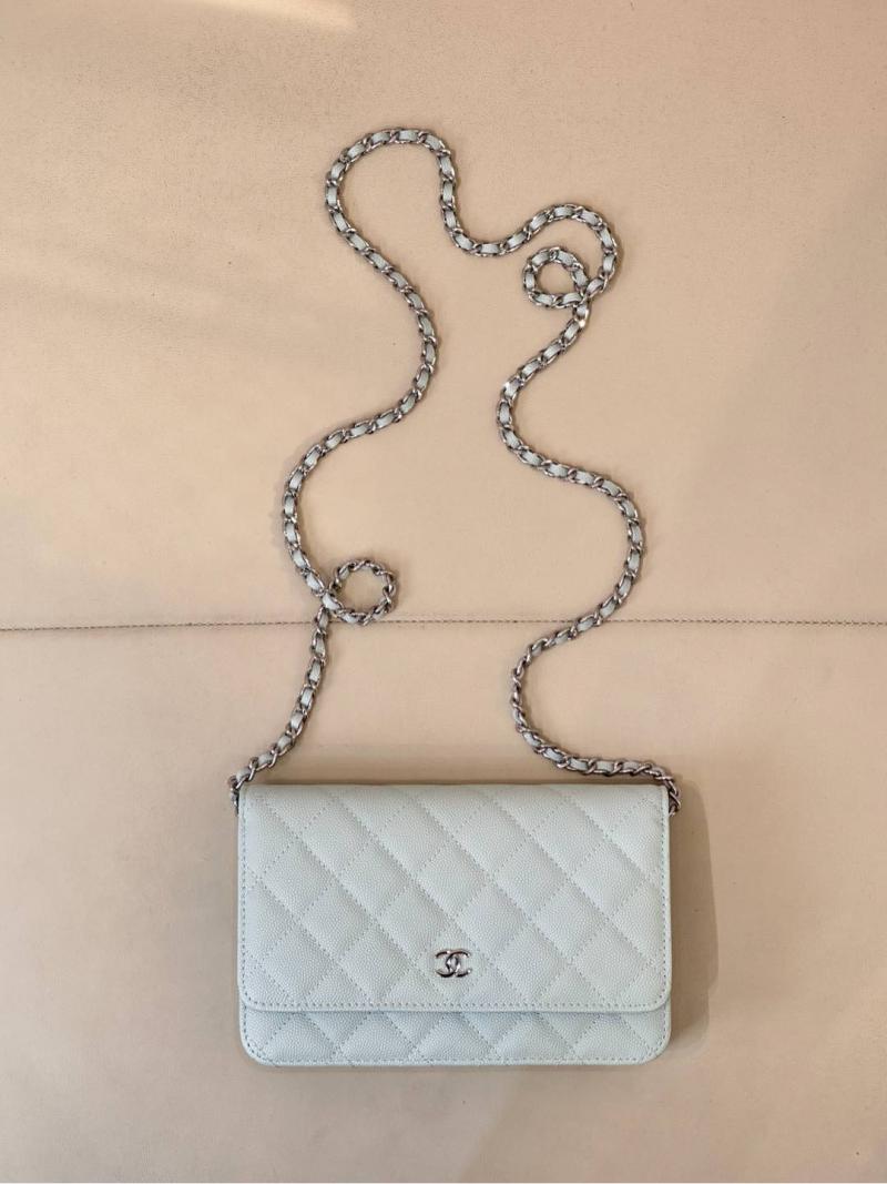 Chanel WOC Chain Wallet AP0250 Light Green with Silver