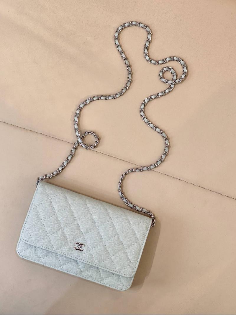 Chanel WOC Chain Wallet AP0250 Light Green with Silver