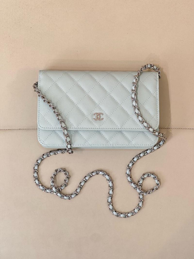 Chanel WOC Chain Wallet AP0250 Light Green with Silver