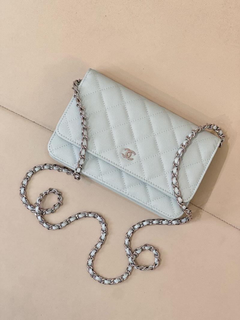 Chanel WOC Chain Wallet AP0250 Light Green with Silver