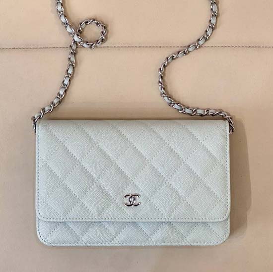 Chanel WOC Chain Wallet AP0250 Light Green with Silver