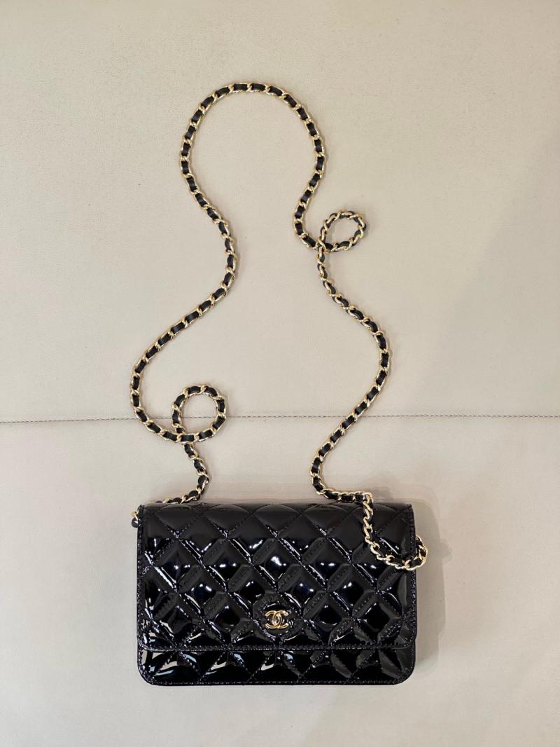 Chanel WOC Patent Chain Wallet AP0250 Black with Gold