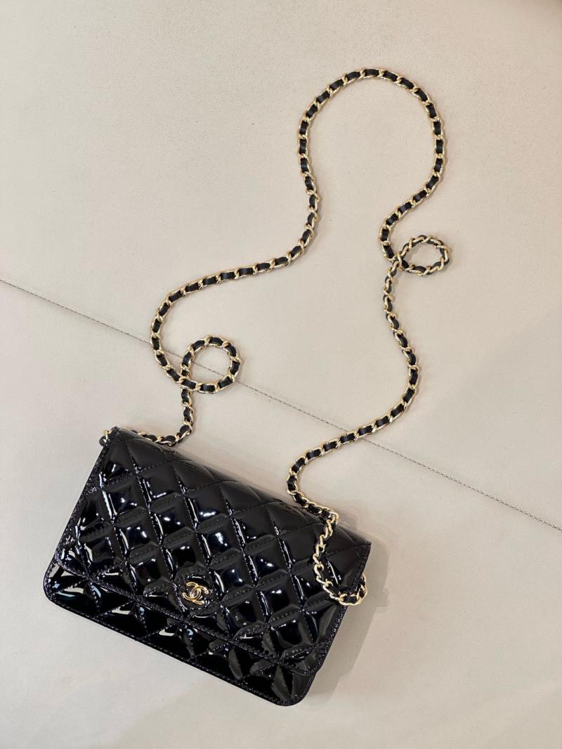 Chanel WOC Patent Chain Wallet AP0250 Black with Gold