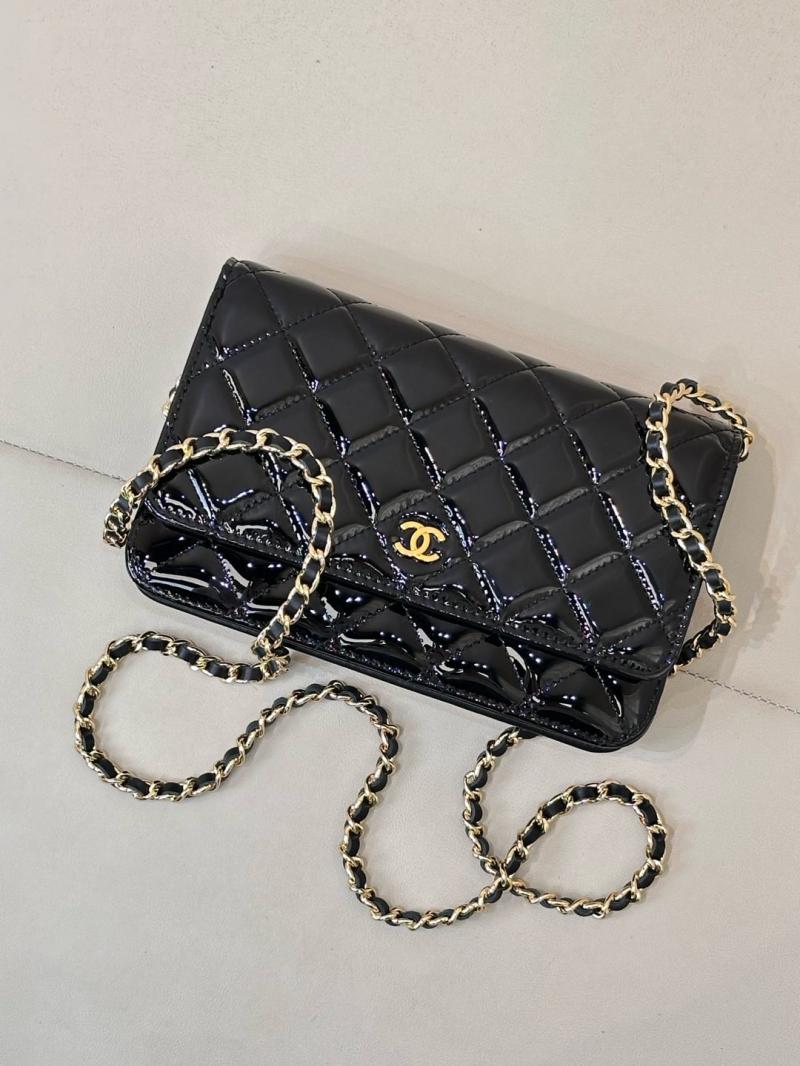 Chanel WOC Patent Chain Wallet AP0250 Black with Gold