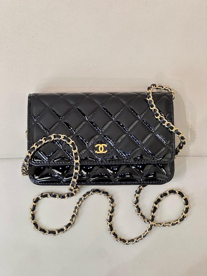 Chanel WOC Patent Chain Wallet AP0250 Black with Gold