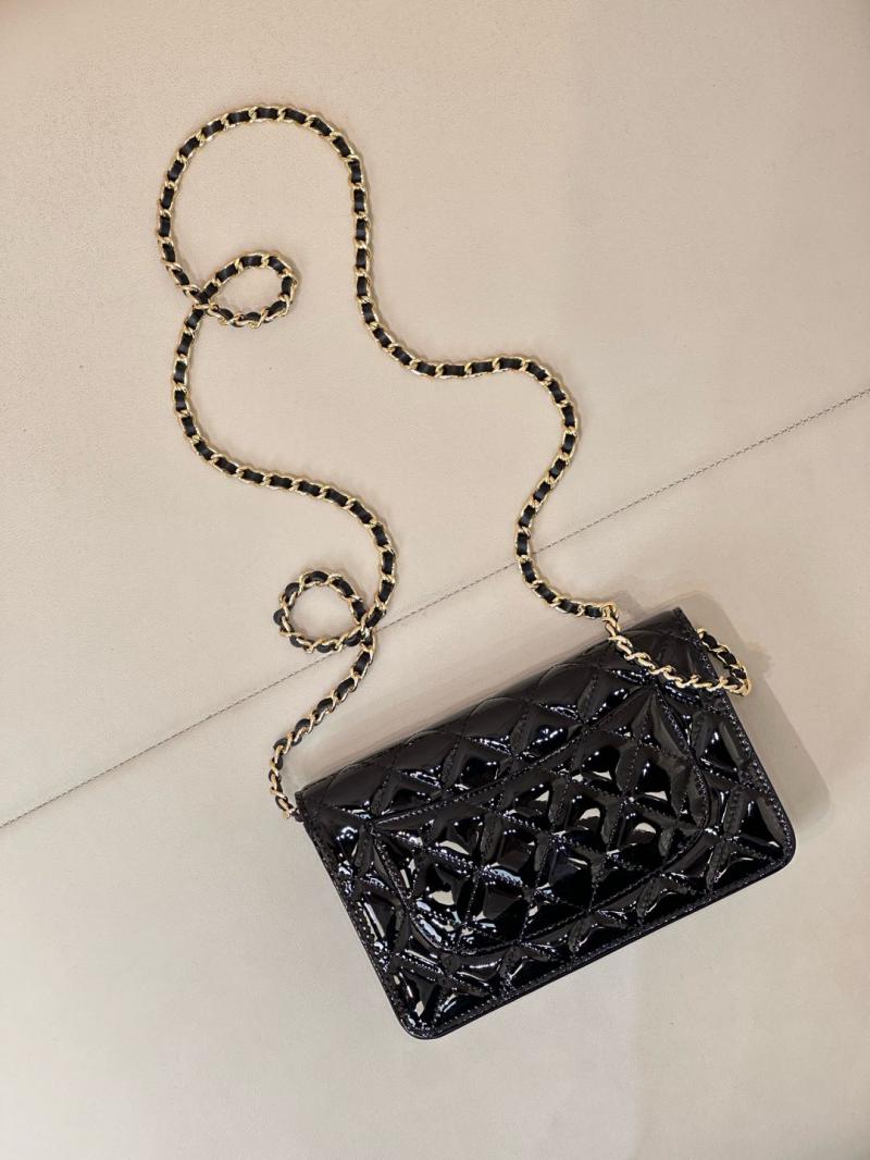 Chanel WOC Patent Chain Wallet AP0250 Black with Gold