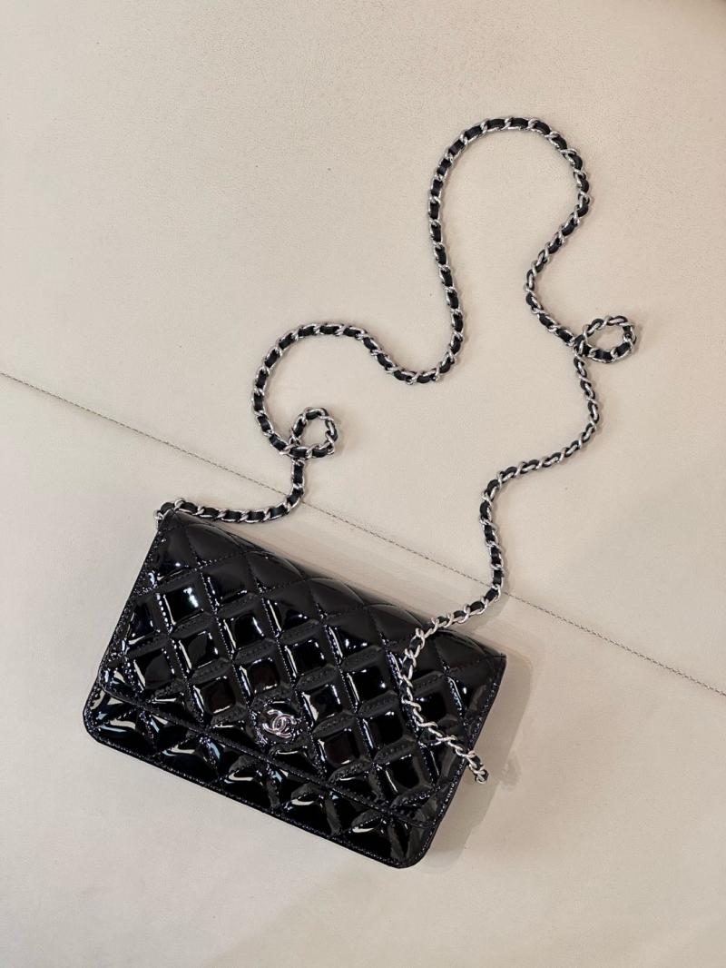 Chanel WOC Patent Chain Wallet AP0250 Black with Silver