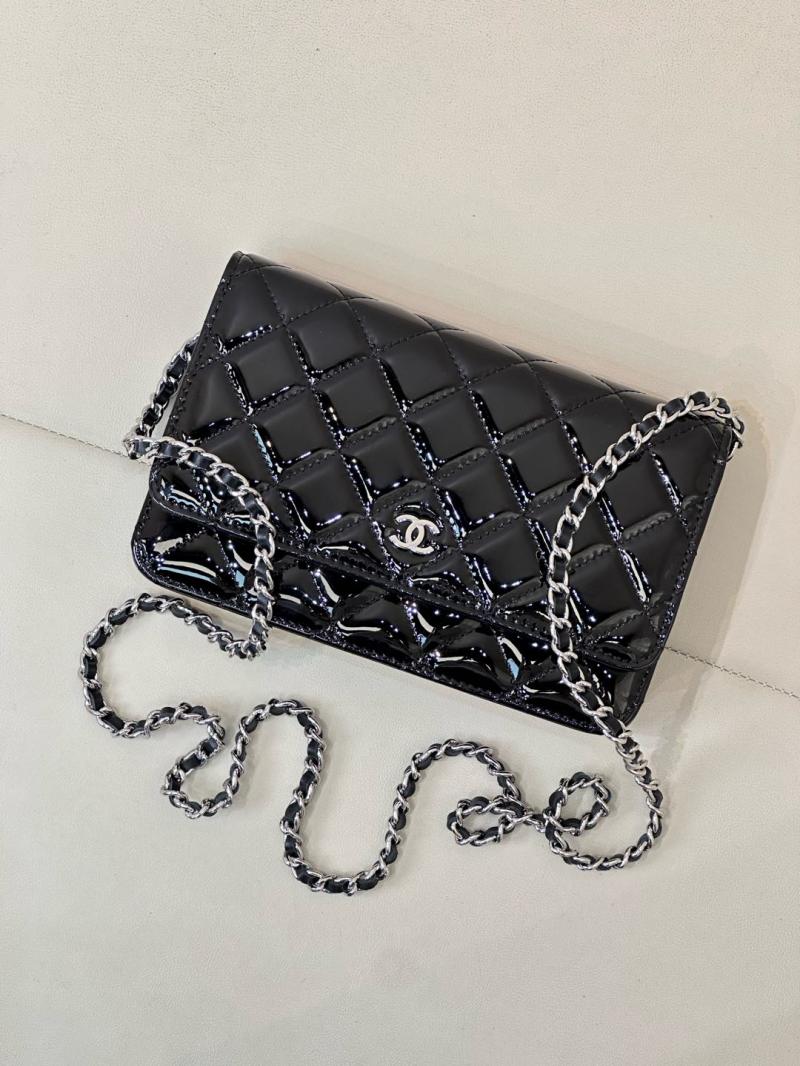 Chanel WOC Patent Chain Wallet AP0250 Black with Silver