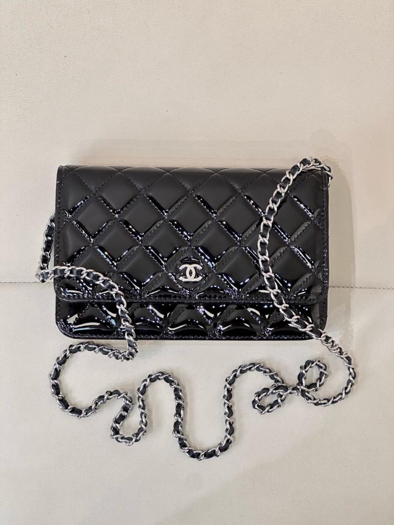 Chanel WOC Patent Chain Wallet AP0250 Black with Silver