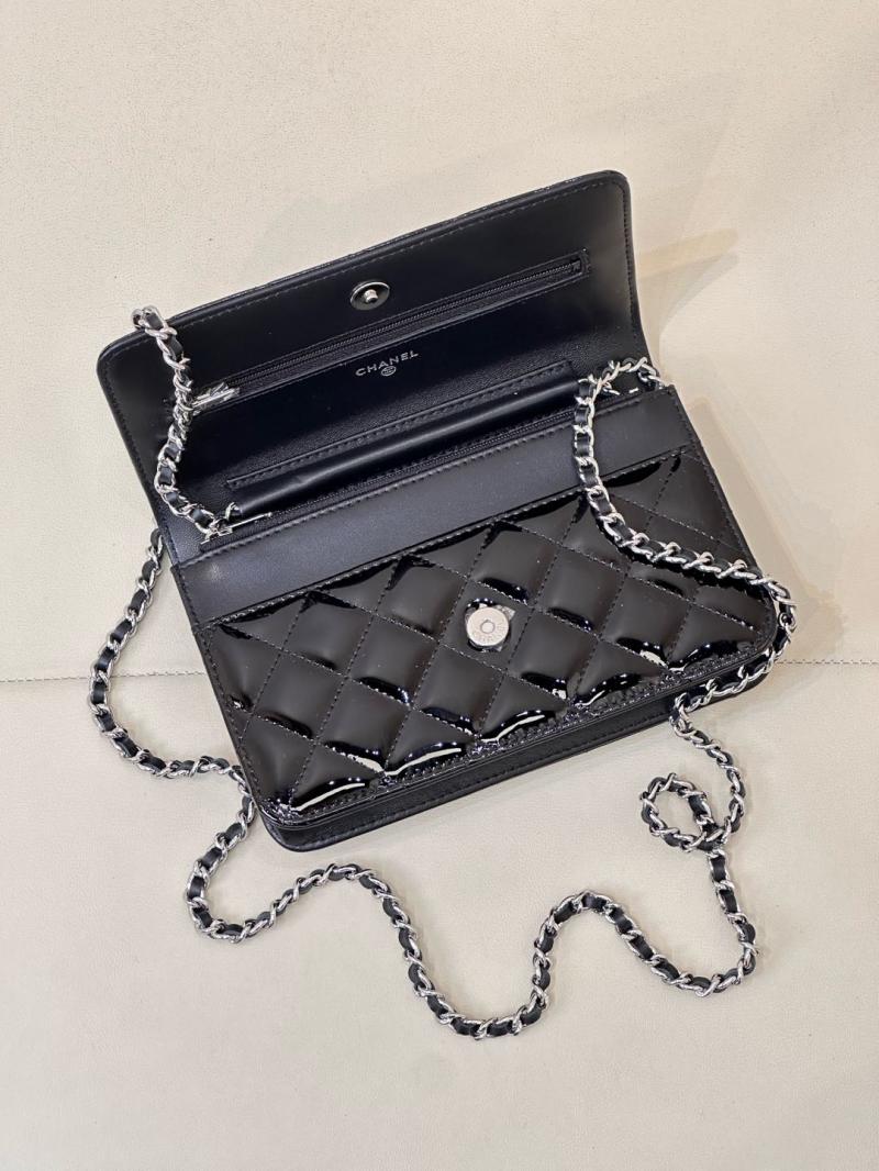 Chanel WOC Patent Chain Wallet AP0250 Black with Silver