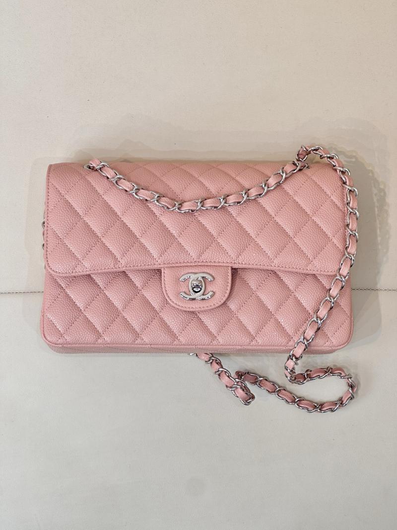 Medium Chanel Caviar Flap Bag A01112 Pink with Silver