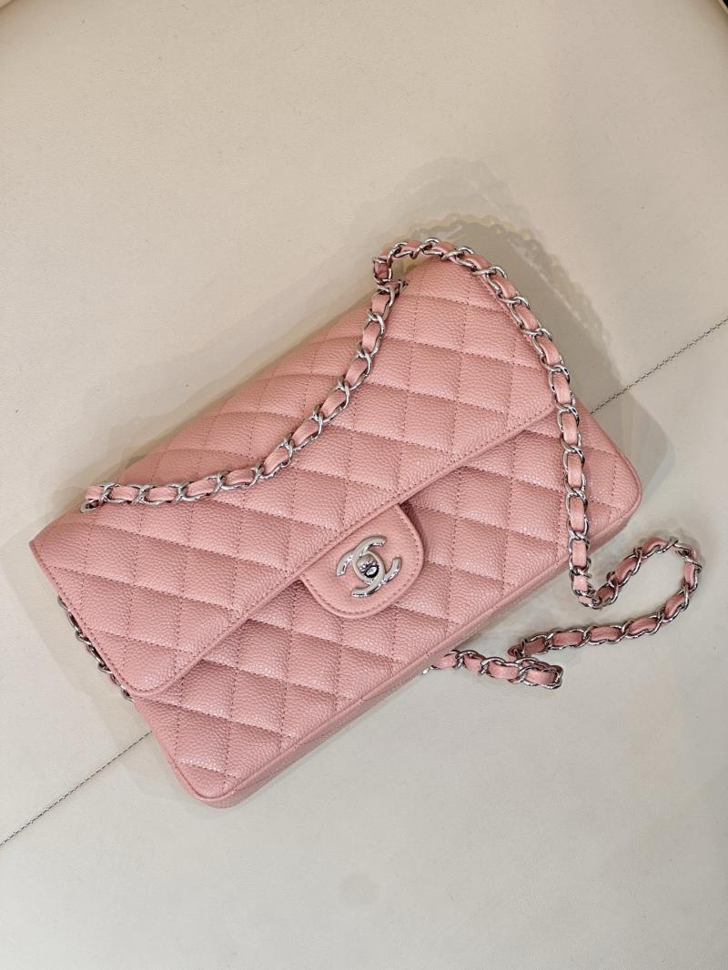 Medium Chanel Caviar Flap Bag A01112 Pink with Silver