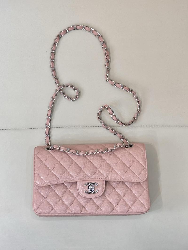 Small Chanel Caviar Flap Bag A01117 Pink with Silver