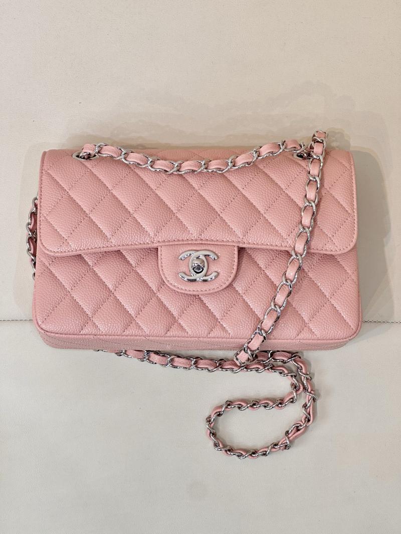 Small Chanel Caviar Flap Bag A01117 Pink with Silver