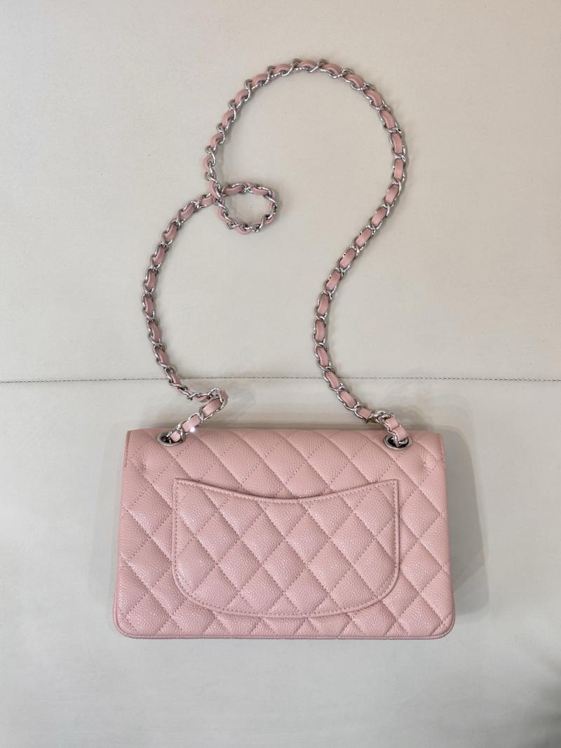 Small Chanel Caviar Flap Bag A01117 Pink with Silver