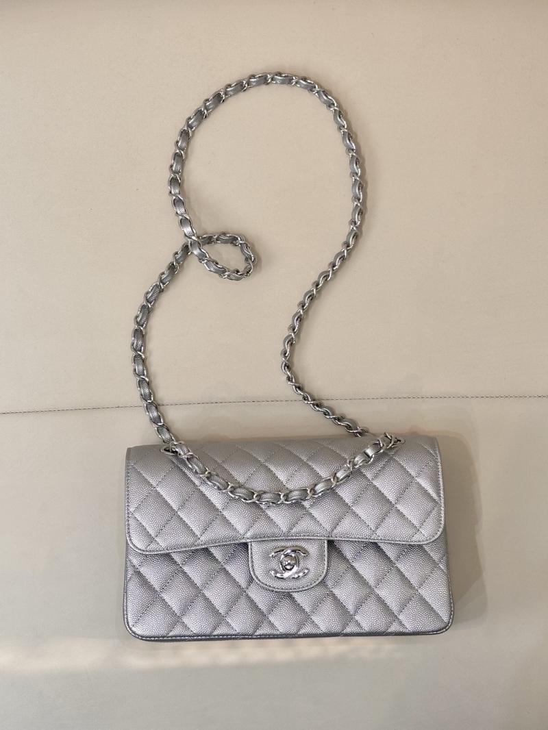 Small Chanel Grained Calfskin Flap Bag Silver A01117