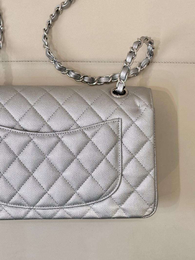 Small Chanel Grained Calfskin Flap Bag Silver A01117