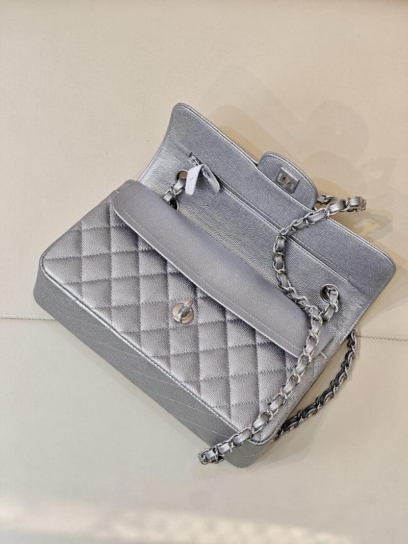 Small Chanel Grained Calfskin Flap Bag Silver A01117